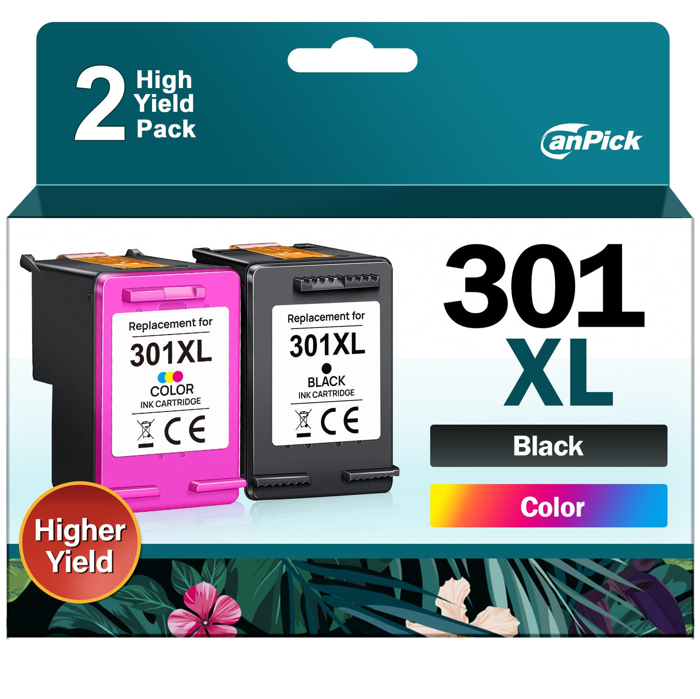 CanPick 301 XL Druckerpatronen Multipack Ersatz für HP 301 Druckerpatronen Schwarz und Farbe 301XL für HP Envy 4500 4504 5530 4502 5532 Deskjet 2540 2549 2050 2544 1050 Officejet 2620 2622 4630,2-Pack