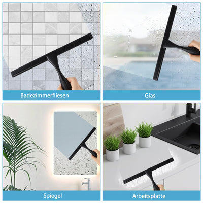 Duschabzieher Schwarz, 10 Zoll Abzieher Dusche Edelstahl Fensterabzieher für Glastür Dusche mit Halterung, Fensterwischer für Badezimmer Fenster Spiegel Autoglas