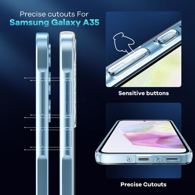 caslord Hülle für Samsung Galaxy A35 5G, 1 Handyhülle mit 2 Stück Hartglas, Weiche TPU Transparent Stoßfest Schutzhülle Durchsichtige Kratzfest Handyhülle Case Cover