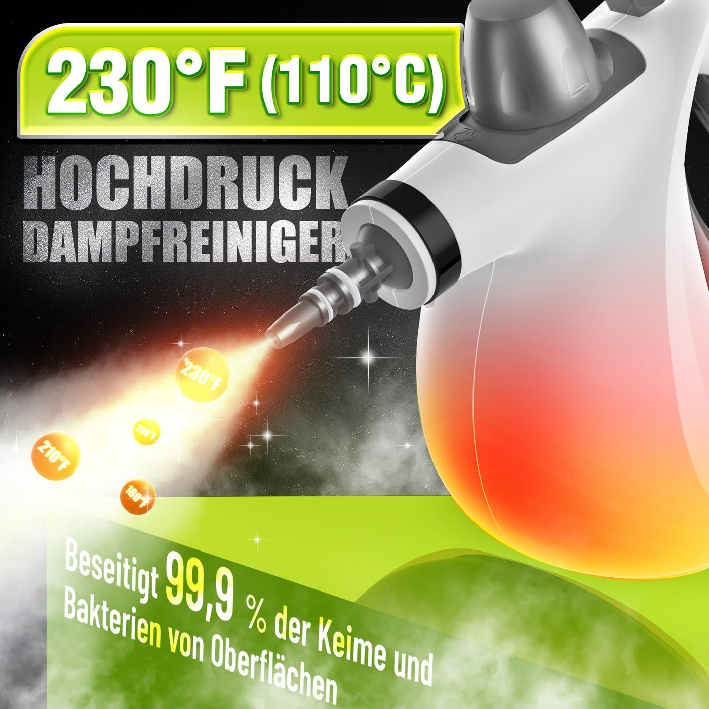 Dampfreiniger, 1050W Dampfreiniger Polstermöbel mit 11 Zubehör, 3,5 bar Chemikalienfrei Dampfreiniger Handgerät mit 350 ml, 110℃ Dampfreiniger für Alles Möbel, Teppiche, Badezimmer, Sofa, Boden