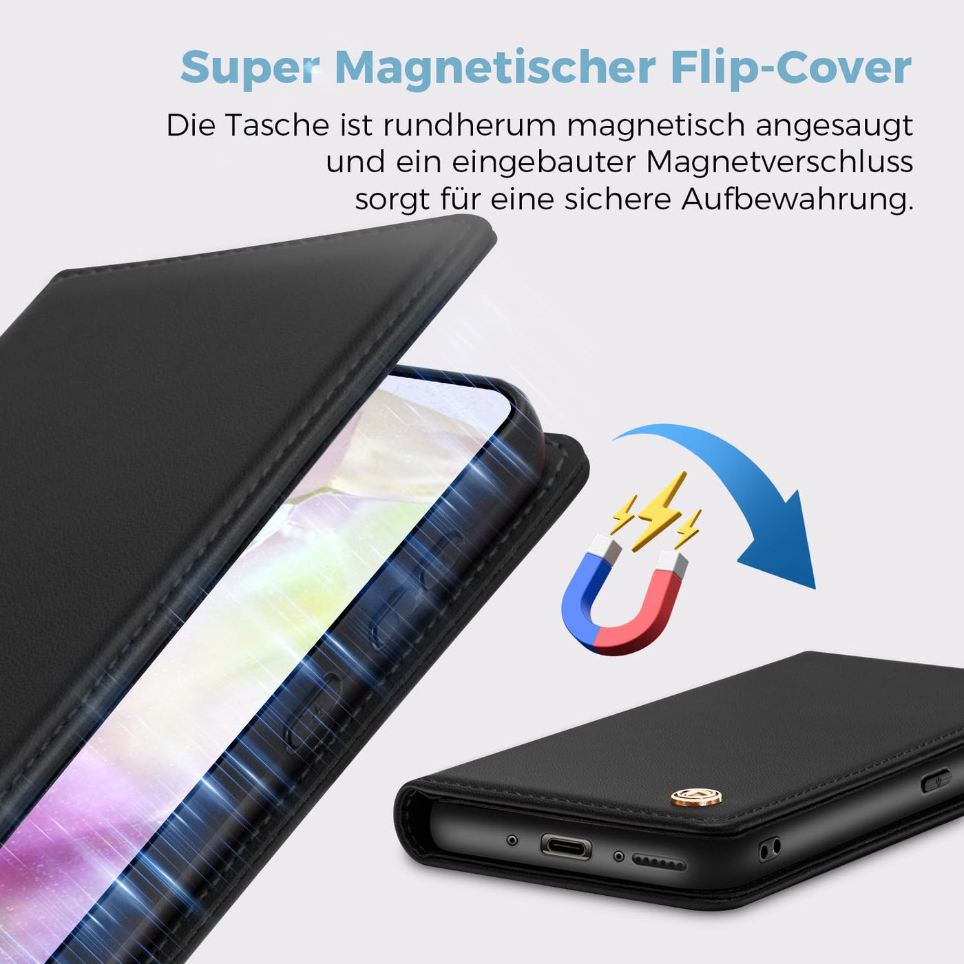 Handyhülle für Samsung Galaxy A35 5g Hülle, Premium Lederhülle Schutzhülle Tasche für Samsung A35 Hülle Wallet Kartenfach Standfunktion Klappbar Flip Case für Galaxy A35 5g Hülle, Schwarz