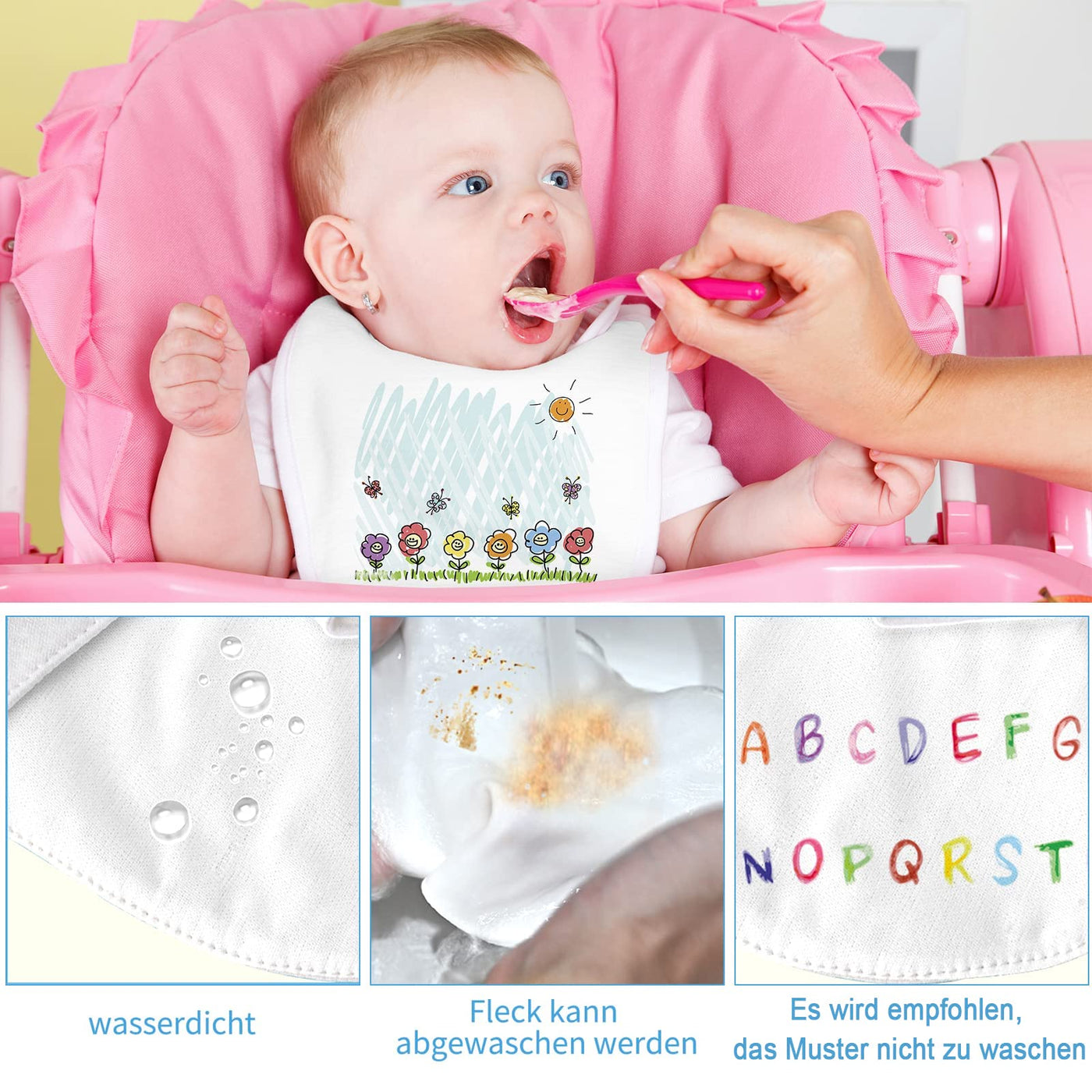 Faburo 12 Stück Baby Lätzchen zum Bemalen, 20 * 24cm Baby Lätzchen aus Baumwolle Doppelseitig mit 14pcs Farbigem Textilstift 5pcs Malen Schablonen für Babyshower Party