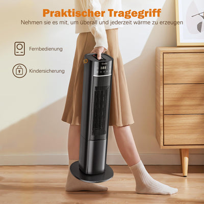 Grelife Heizlüfter Energiesparend 2000W PTC Ceramic Heater mit Fernbedienung 70° oszillierend, 3 Modi, 12 Stunden Timer, Überhitzungs- und Kippschutz tragbar für Schlafzimmer