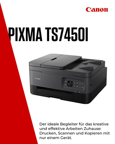 Canon PIXMA TS7450i Multifunktionsdrucker 3in1 (Tintenstrahl,Drucken, Kopieren, Scannen, A4, 35 Blatt ADF, OLED, WLAN, Duplexdruck, 2 Papierzuführungen, kompatibel mit Pixma Print Plan "Abo") Schwarz