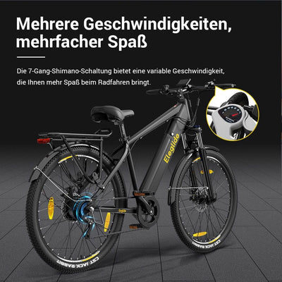 Eleglide E-Bike, T1 Elektrofahrrad 27.5'' Trekking E-Cityrad mit 13Ah Akku, 100KM Lang Range, 250W Motor, 7 Gäng E-Mountainbike für Damen und Herren, Doppelscheibenbremsen