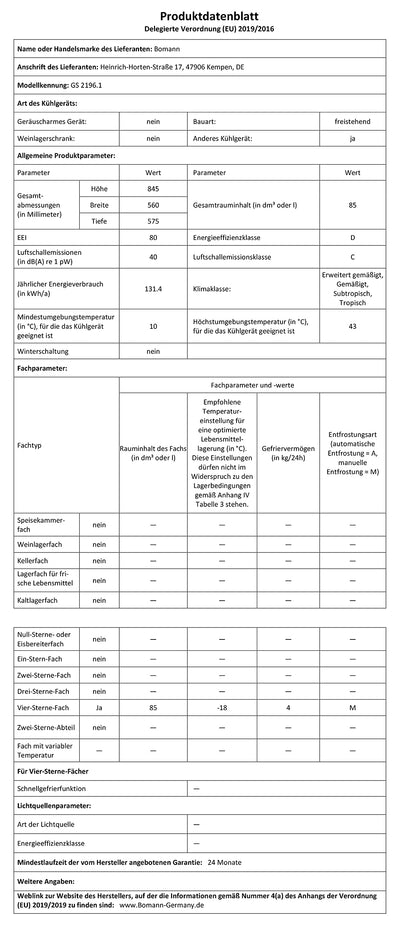 Bomann Gefrierschrank 85L Nutzinhalt, Gefrierschrank klein mit 3 Schubladen, wechselbarer Türanschlag, Freezer mit 4 Sterne-Kennzeichnung, leise & effizient, nur 131 kWh/Jahr - GS 2196.1 weiß