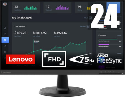 Lenovo D24-45 | 23,8" Full HD Monitor | 1920x1080 | 75Hz | 250 nits | 4ms Reaktionszeit | HDMI | VGA | AMD FreeSync | schwarz