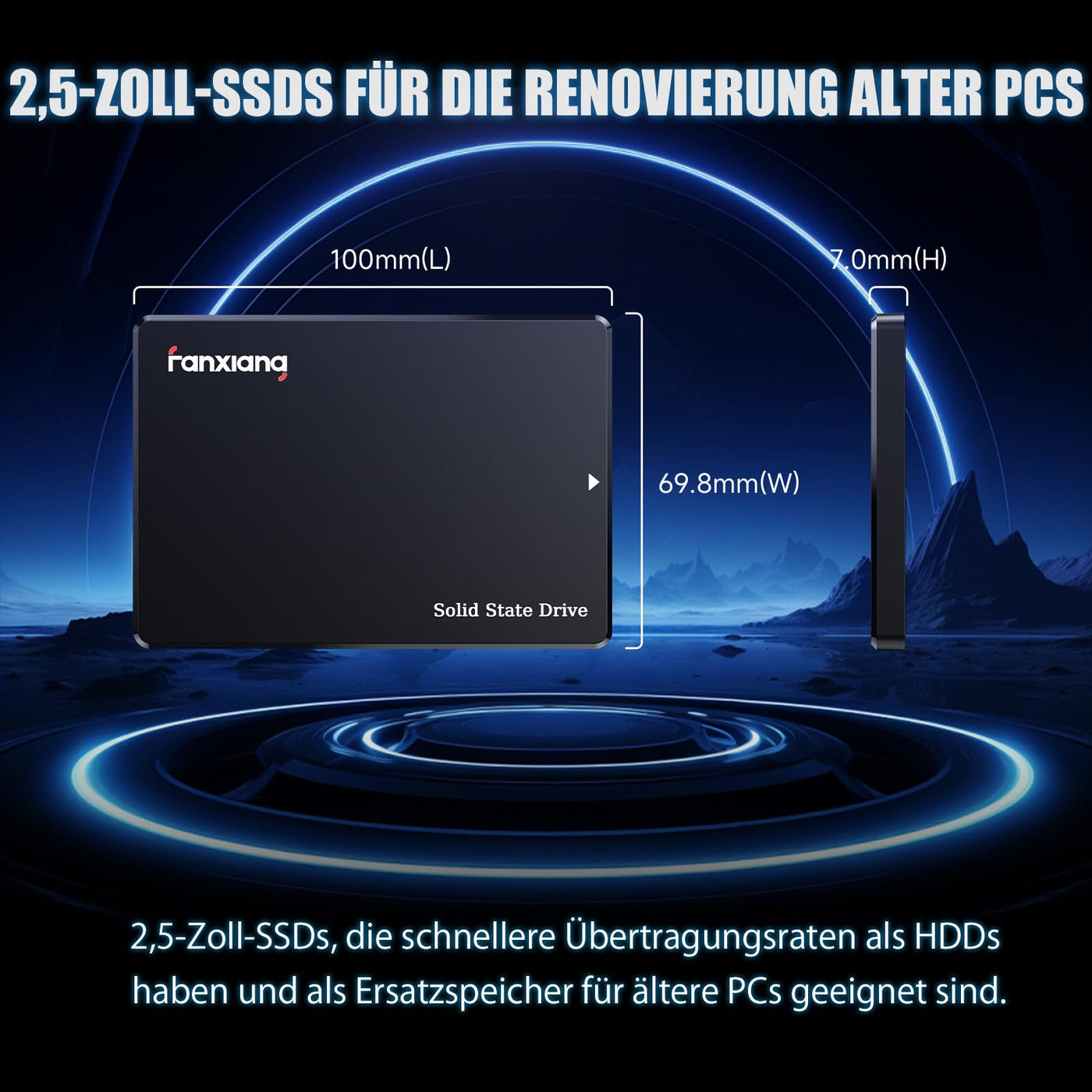 fanxiang SATA SSD 1TB 2,5 Zoll Interne SSD 550 MB/s Lesen, 500 MB/s Schreiben, Festplatte für schnelle Datenübertragung S101Q