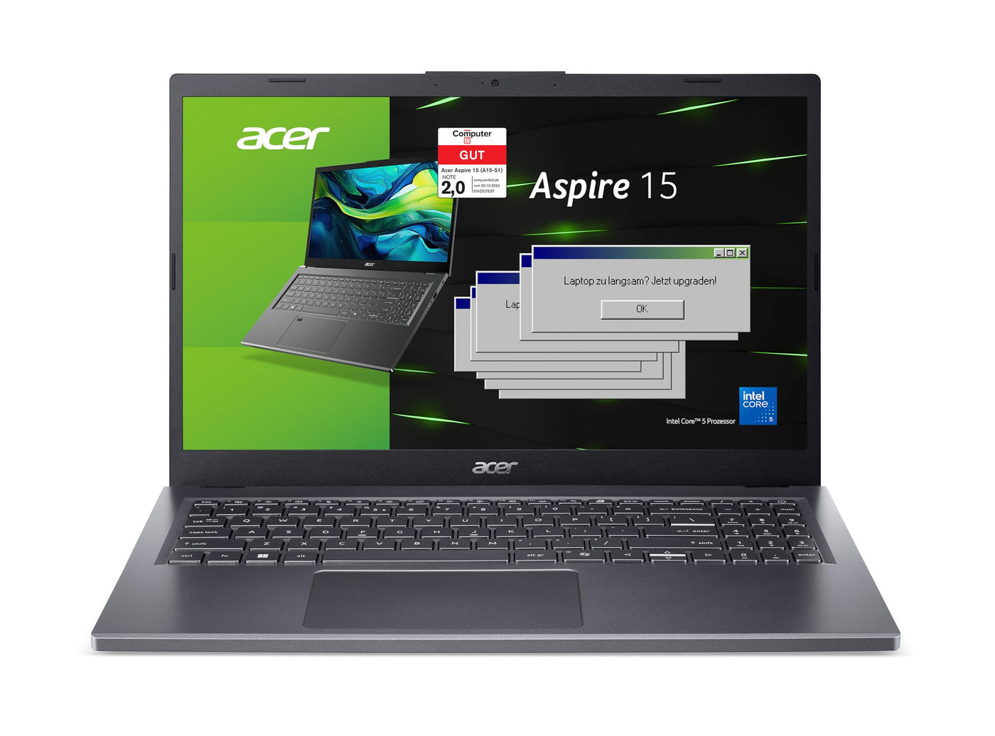 Acer Aspire 15 (A15-51M-55AY) Laptop | 15,6" WQHD IPS Display | Intel Core 5 120U | 16 GB RAM | 512 GB SSD | Intel Grafik | Windows 11 | QWERTZ Tastatur | grau