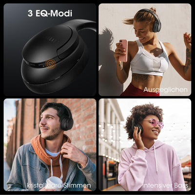 DOQAUS Bluetooth Kopfhörer Over-Ear [Bis zu 90 Std] Kopfhörer Kabellos Bluetooth mit 3 EQ-Modi, HiFi-Stereo Faltbares Bluetooth 5.3 Wireless Headphones für Reisen/Büro/Handy/PC-Schwarz