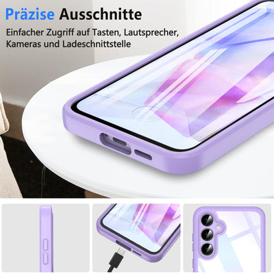 OWKEY für Samsung Galaxy A55 Hülle, Stoßfest Silikon Samsung A55 5G Handyhülle, 360° Rundumschutz Schutzhülle mit Integriertem Displayschutz, Bumper Case für Samsung Galaxy A55 (Lila)