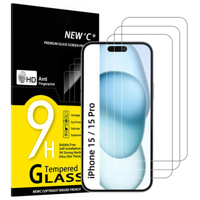 NEW'C 3 Stück, Panzer Schutz Glas für iPhone 16, iPhone 15, iPhone 15 Pro (6,1 Zoll), Frei von Kratzern, 9H Härte, HD Displayschutzfolie, 0.33mm Ultra-klar, Ultrabeständi