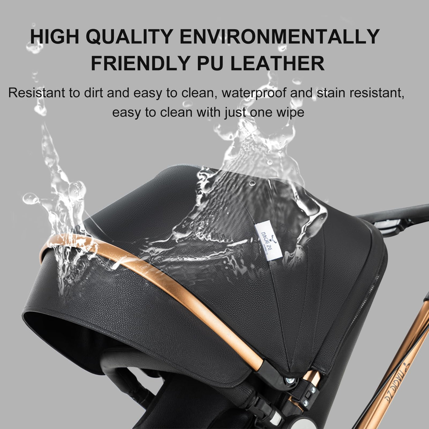 MoLi PU-Leder Kinderwagen 3 in 1, Kinderwagen mit 360° Drehbarem Cabrio-Sitz, Buggy mit Großer Bequemer Babywanne, Kombikinderwagen 3 in 1 Rahmen Aluminiumlegierung Faltbar Hohe Landschaft (906 Noir)