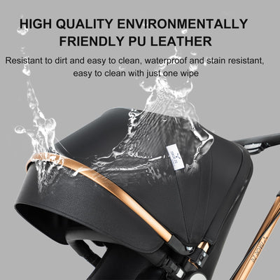 MoLi PU-Leder Kinderwagen 3 in 1, Kinderwagen mit 360° Drehbarem Cabrio-Sitz, Buggy mit Großer Bequemer Babywanne, Kombikinderwagen 3 in 1 Rahmen Aluminiumlegierung Faltbar Hohe Landschaft (906 Noir)