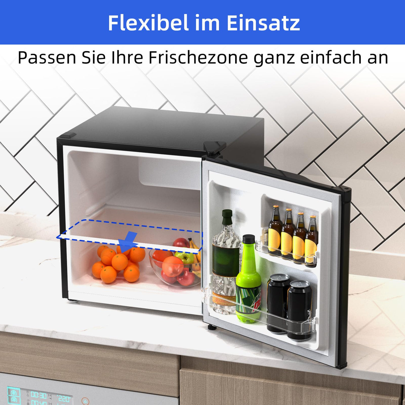 CHIQ Mini Bar Kühlschrank 46 L,Mini Kühlschrank,49,6 x 47,4 x 44,7 cm (HxBxT),E Energieverbrauch 80 kWh/Jahr,Sehr Leise 39dB,12 Jahre Garantie auf den Kompressor