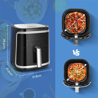 Aigostar Cube - Heißluftfritteuse 7L XXL, Airfryer 1900W, 7 Programmen, Warmhalten, 20 Rezepte, ohne Öl, für 6-10 Personen, Air Fryer mit Digitalem LED-Touchscreen, Schwarz