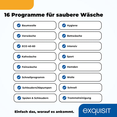 Exquisit Waschmaschine 8kg, Energieeffizienzklasse A, max. 1400 U/Min, Schnellprogramm, Startzeitvorwahl (3-24 Std.), Kindersicherung, Aquastop, ECO, 16 Waschprogramme, WA58014-340A weiss