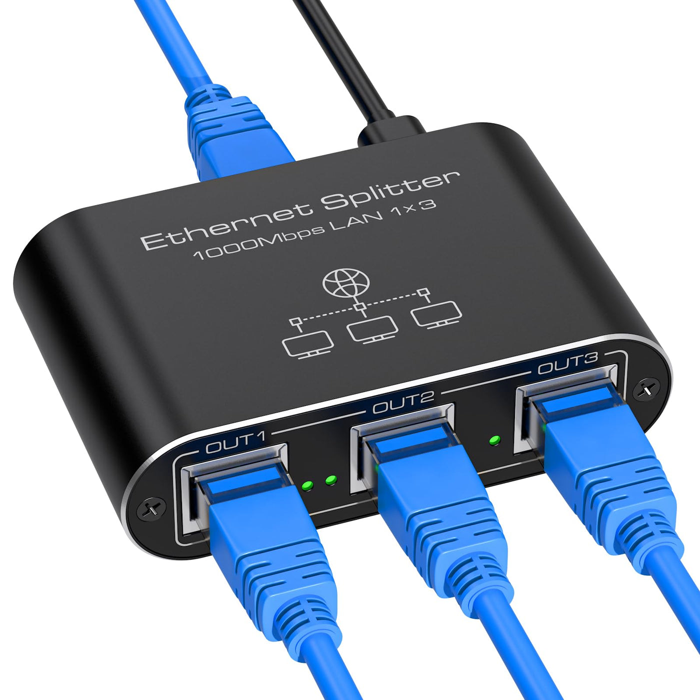 VEDINDUST LAN Switch 1 Auf 3 1000Mbps Netzwerk Splitter Aluminium Gigabit Ethernet Verteiler Mit USB-C-Netzkabel für Computer, Router, Set-Top Box