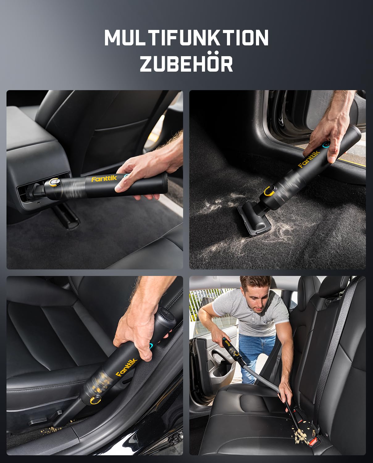 Fanttik Slim V8 Mate Akku-Autostaubsauger mit Hoher Leistung, 12000 Pa/30 AW, RobustClean™ Tragbarer Staubsauger mit flexiblem Schlauch und Haustierbürste für die Innenreinigung von Autos