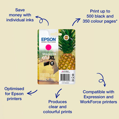 Epson Orginal 604XL Tinte Ananas Singlepack gelb XL, XP-2200 XP-2205 XP-3200 XP-4205 WF2910DWF WF2930DWF WF2950DWF, ReadyPrint Flex-Tintentarife