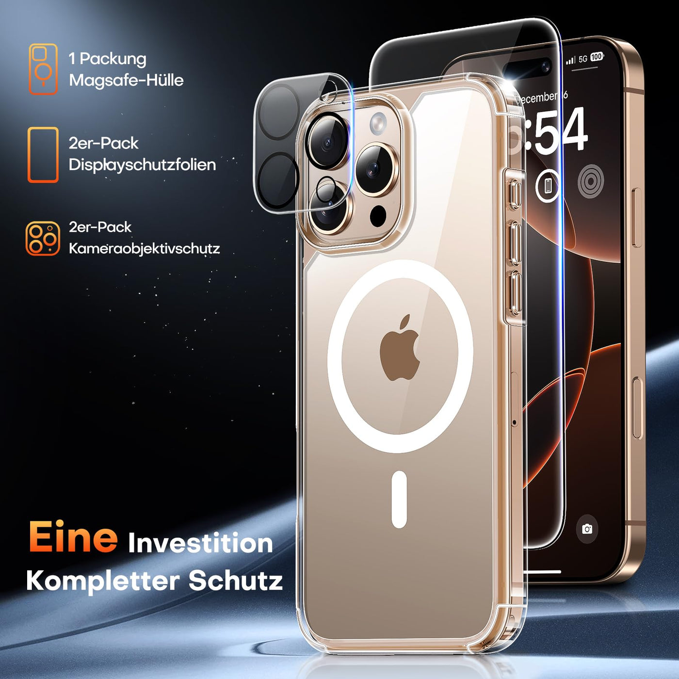 TAURI 5 in 1 für iPhone 16 Pro Max hülle, Handyhülle für iPhone 16 Pro Max Case,[Kompatibel mit MagSafe] [Vergilbt Nicht] Schlanke, Stoßfeste Telefon Hülle - Magnetisch Transparent