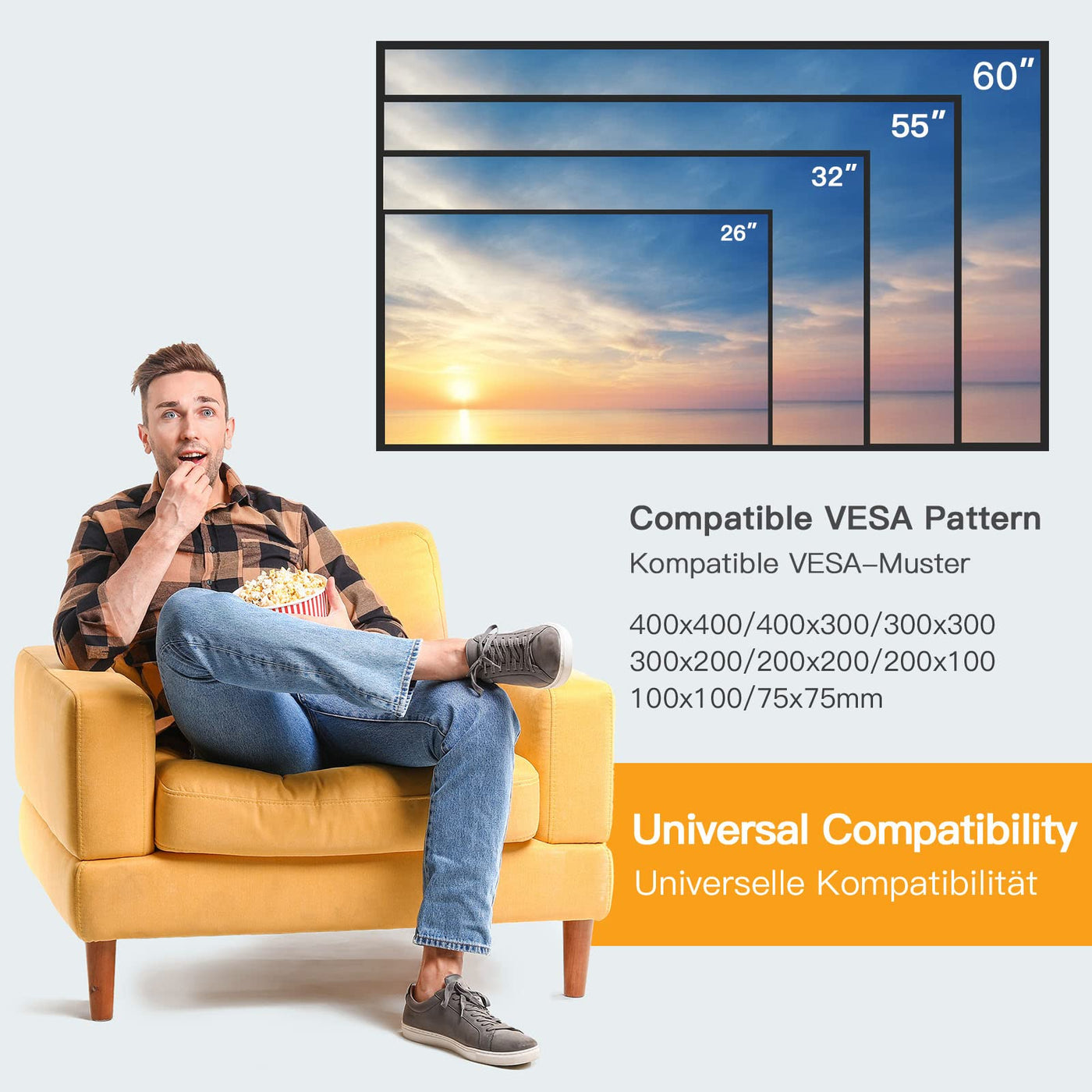 Perlegear TV Wandhalterung, Wandhalterung Fernseher für 26-60 Zoll TV bis zu 52kg, Neigbare TV Halterung Max.VESA 400x400mm