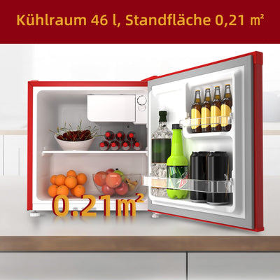 CHIQ Mini Bar Kühlschrank 46 L, Mini Kühlschrank Table Top, 49,6 x 47,4 x 44,7 cm (HxBxT), E Energieverbrauch 80 kWh/Jahr,Sehr Leise 39dB, Rot