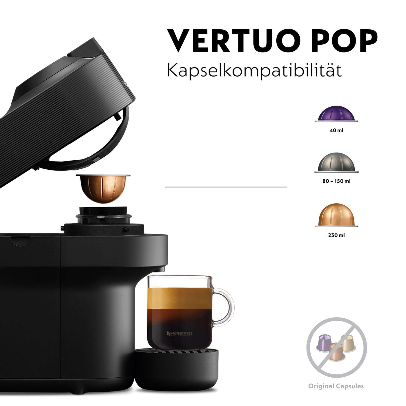 Nespresso De'Longhi ENV90.B Vertuo Pop, Kaffeekapselmaschine, 1350W, Liquorice Black