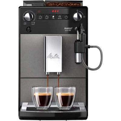 Melitta Avanza - Kaffeevollautomat mit Milchsystem, Kaffeemaschine mit Mahlwerk und extragroßem Wassertank (1,5 l) für z. B. Cappuccino oder Espresso, mystic titan