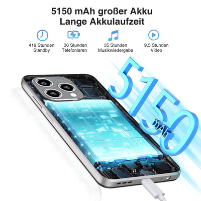 DOOGEE N55 Plus(20GB+128GB) Android 14 Smartphone Ohne Vertrag, 90Hz Handy Ohne Vertrag Octa Core 6,56" HD+, 5150mAh Handy Günstig,13MP+8MP Simlockfreie Handys 4G Dual SIM/Face ID/Widevine L1/GPS/OTG