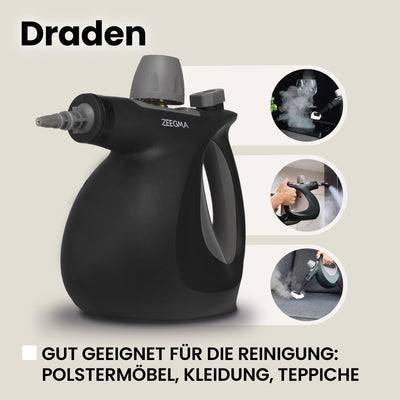 ZEEGMA Draden Dampfreiniger, Handdampfreiniger, Hochdruckreiniger Dampfsauger mit 350ml, Tank Umfangreiches Set - 9 verschiedene Aufsätze, schnelle Aufheizzeit, Kindersicherung