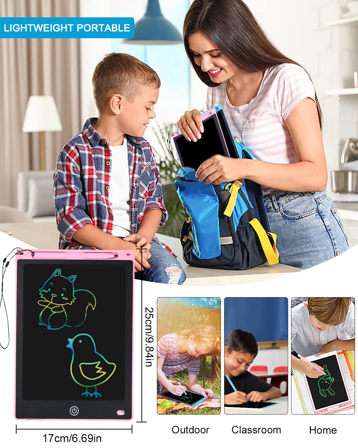 2 Stück LCD Schreibtafel Zeichenbrett Bildschirm 10Zoll Maltafel zaubertafel Umweltfreundlich Heller Bunten Schrift Pad Lernspielzeug-Geschenk für Kinder 3-7Jahre altes Mädchen