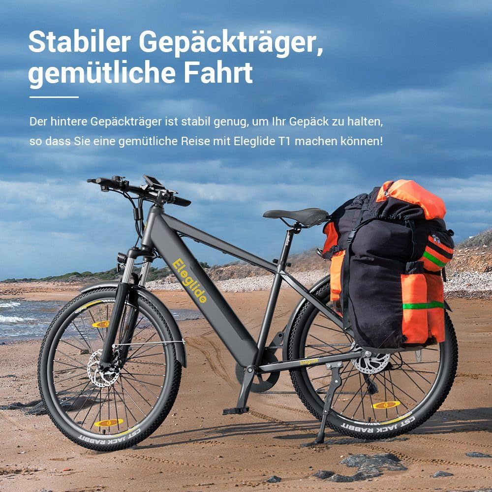 Eleglide E-Bike, T1 Elektrofahrrad 27.5'' Trekking E-Cityrad mit 13Ah Akku, 100KM Lang Range, 250W Motor, 7 Gäng E-Mountainbike für Damen und Herren, Doppelscheibenbremsen