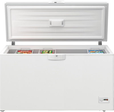 Beko HSM46740 Gefriertruhe groß, 451 l Nutzvolumen, 3 Gefrierkörbe, Temperaturalarm, abschließbar, Innenbeleuchtung, 36 db(A), Weiß