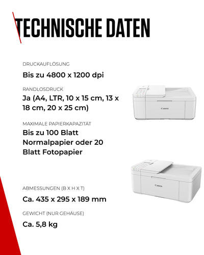 Canon PIXMA TR4751i 4-in-1 WLAN-Drucker fürs Homeoffice, Kopierer, Fax – Auto-Duplex, 20-Blatt-ADF, Fotodruck – Print Plan kompatibel – kabellos, Scannen via Cloud (Weiß)