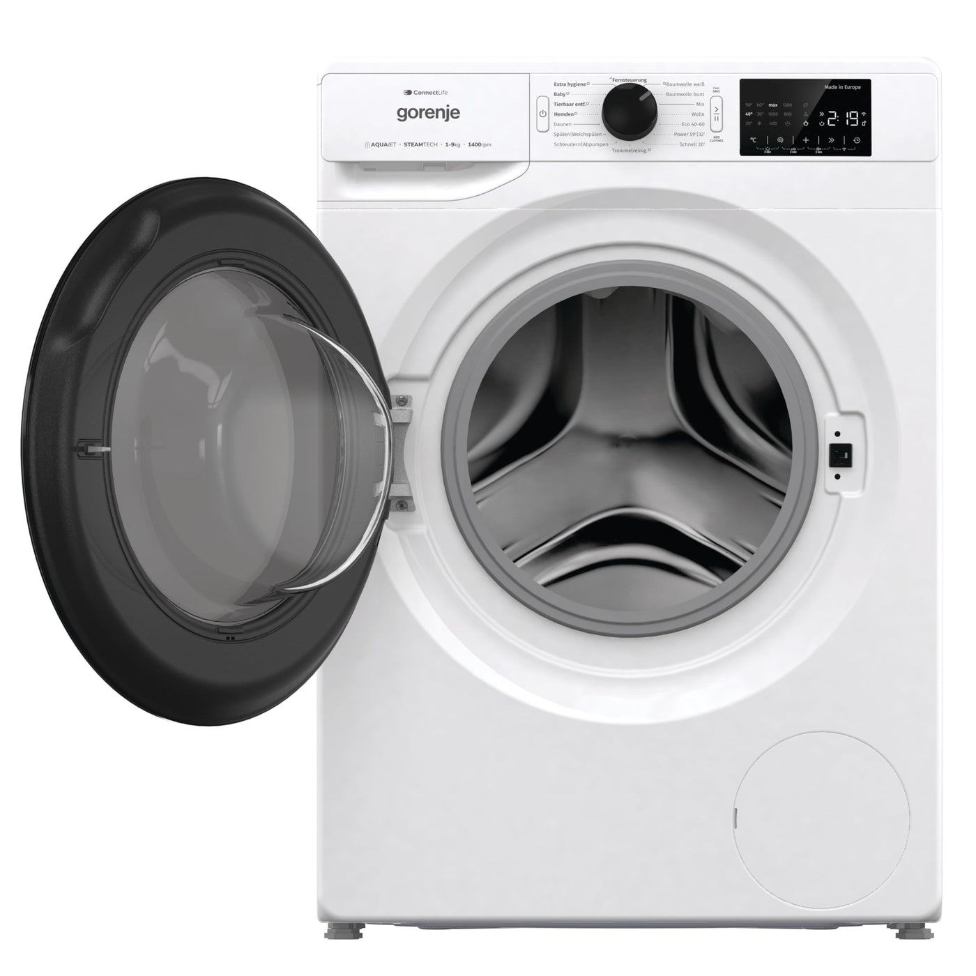 Gorenje WPNEI94DA1TS Waschmachine mit Dampffunktion/ConnectLife / 9Kg / 1400 U/min / 15 Programme/Totaler AquaStop/WaveActive Trommel/ExtraHygiene/PowerWash/Schnell Waschgang/EEK: A-10%