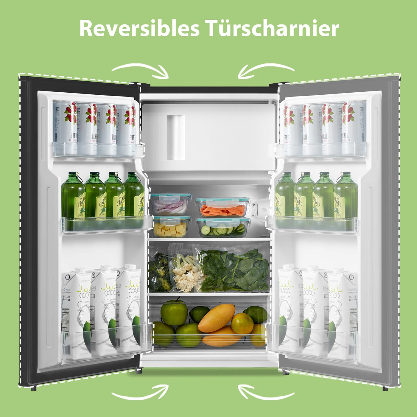 Comfee' RCD115DK2 Kühlschrank mit Gefrierfach/ 80L Tischkühlschrank/Obst- und Gemüsefach/ 84,5cm Höhe / 47,5cm Breite / 137kWh/Jahr/Einstellbare Temperaturregelung/Verstellbare Füße/Schwarz