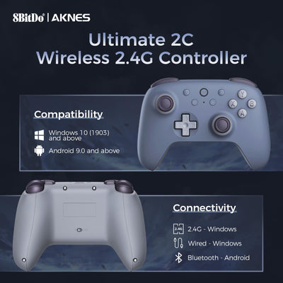 AKNES 8Bitdo Ultimate 2C 2.4G Wireless Controller für Windows PC und Android, mit Hall Effekt Joysticks und Hall Trigger, 1000Hz Polling Rate, und Remappable L4/R4 Bumpers (Blaubeere)