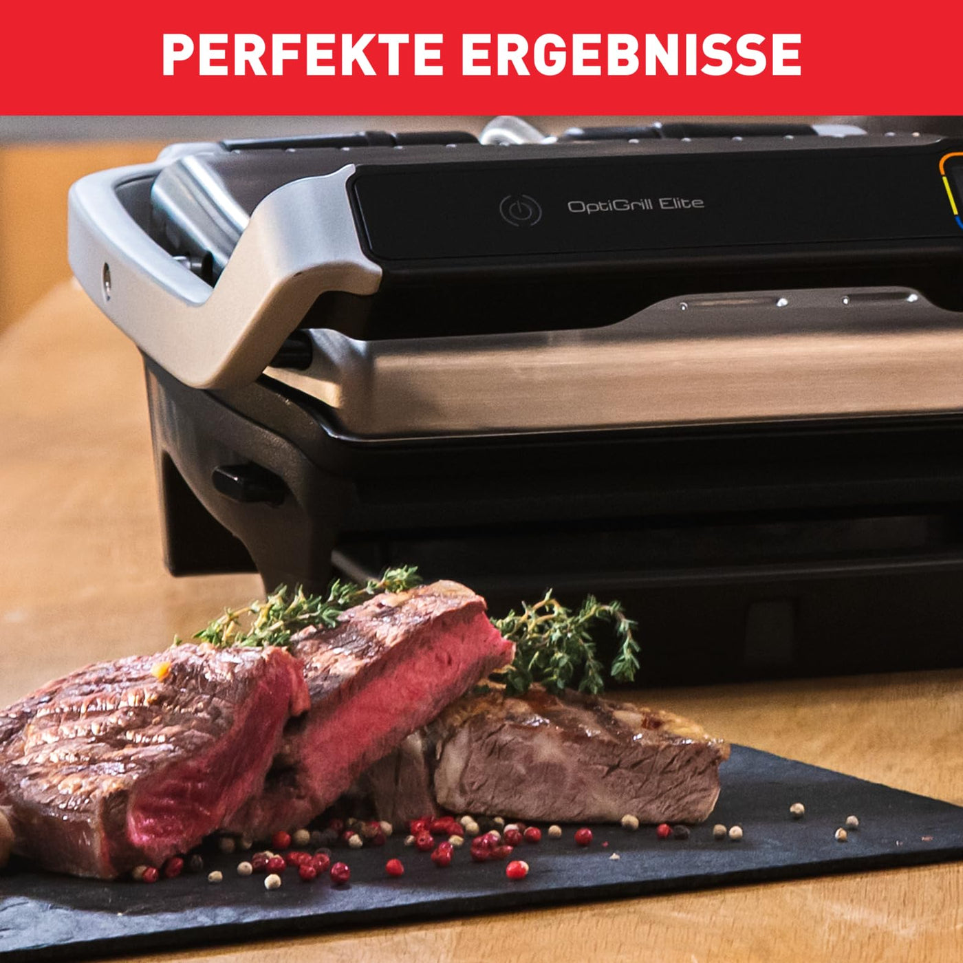 Tefal OptiGrill Elite Kontaktgrill, 12 Programme, Digitales Display mit Garstufenanzeige, Abnehmbare Platten, Elektrogrill, Edelstahl, GC750D16