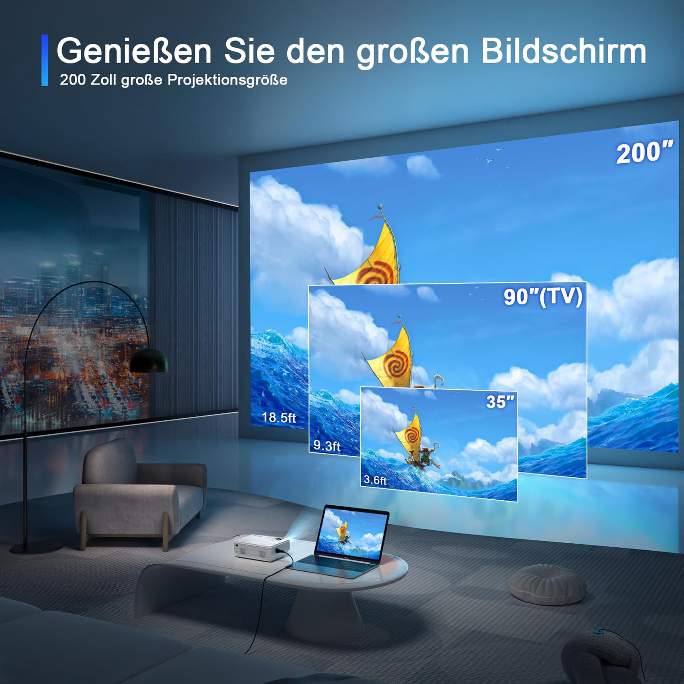 XuanPad Mini Beamer, 2024 Verbessertes 18000L WiFi Bluetooth Beamer, Mini Projektor HD 1080P Unterstützt, Heimkino Video Projector Kompatibel Mit Tv Stick/HDMI/USB/AV/Laptop/iPhone/Android