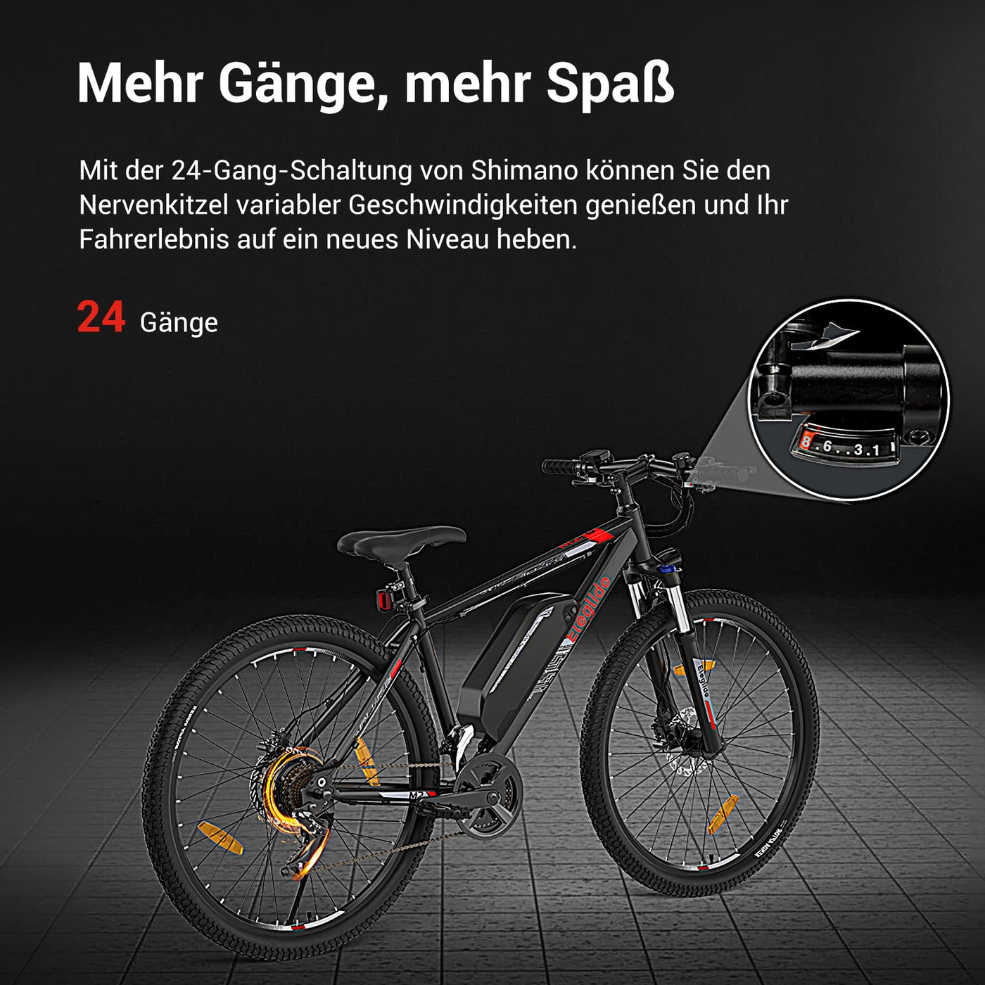 Eleglide M2 E Bike Herren Damen mit 36V 15Ah Abnehmbarer Akku, 27,5/29 Zoll Offroad E Mountainbike, Elektrofahrrad Pedelec mit APP, 24 Gänge Schaltung, Reichweite bis zu 125 KM (27,5 Zoll)