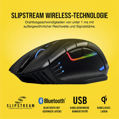 CORSAIR DARK CORE RGB PRO SE Wireless FPS/MOBA Gaming Maus Mit Qi Wireless Charging - 18.000 DPI - 8 Programmierbare Tasten - Sub-1ms - iCUE Kompatibel - PC, Mac, PS5, PS4, Xbox - Schwarz