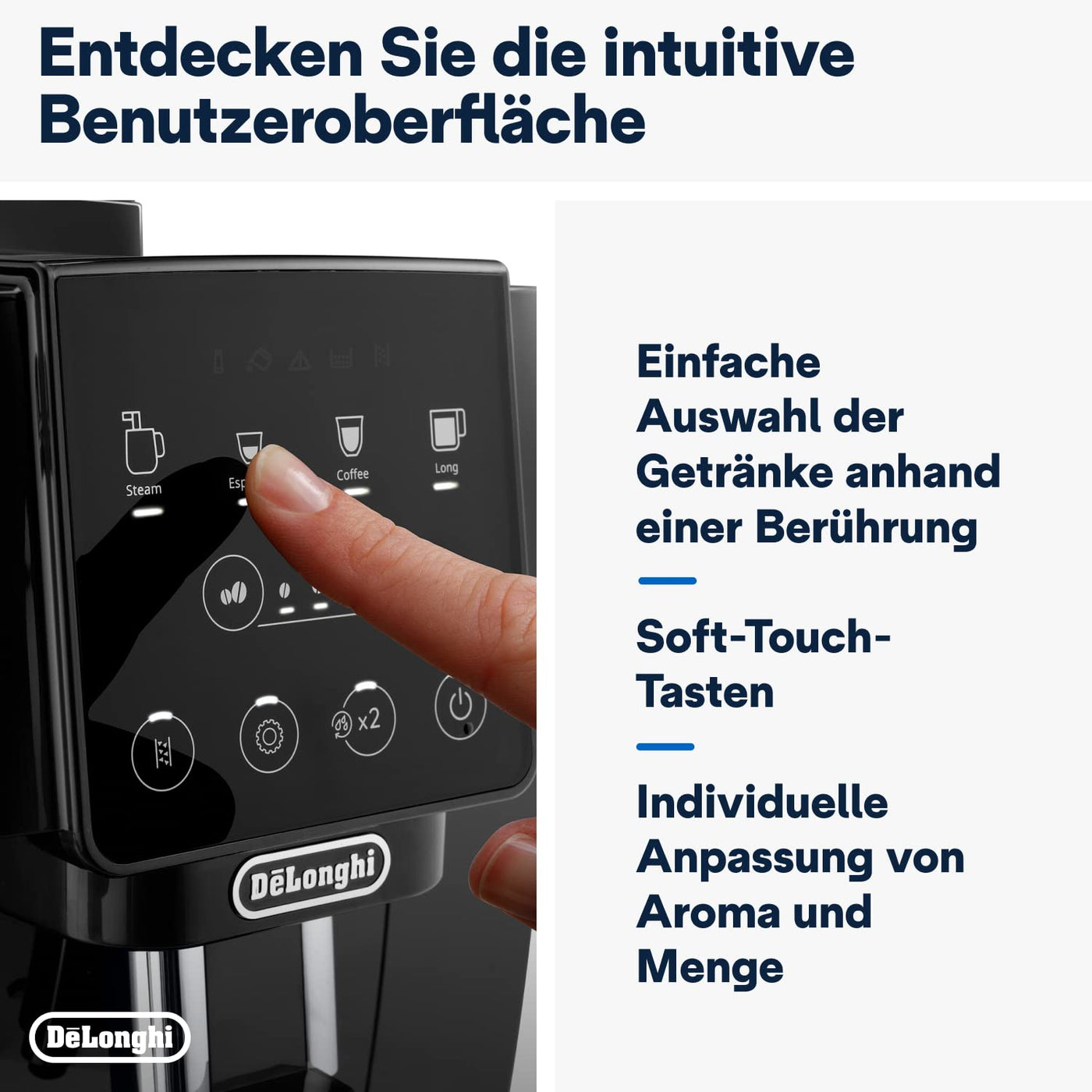 De'Longhi Magnifica Start ECAM222.20.B, Kaffeevollautomat mit Milchaufschäumdüse, für Cappuccino, mit Espresso-Direktwahltase und 2x Espresso Funktion, 13-stufiges Kegelmahlwerk, 1450 W, Schwarz