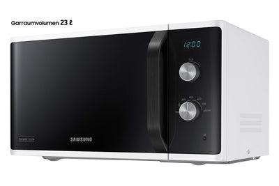 Samsung MW3500 Mikrowelle MS23K3614AW/EG / 800 W / 23 L Garraum / 48, 9 cm Breite / Kratzfester Keramik-Emaille-Innenraum / 6 Leistungsstufen / Weiß