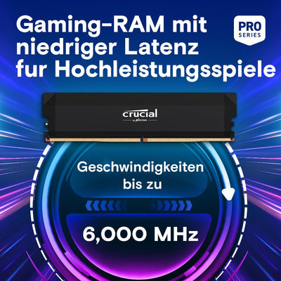 Crucial Pro DDR5 RAM 32GB Kit (2x16GB) 6000MHz CL36, Overclocking Gaming, Intel XMP 3.0 / AMD EXPO, PC Computer Arbeitsspeicher 32GB DDR5, Schwarz - CP2K16G60C36U5B