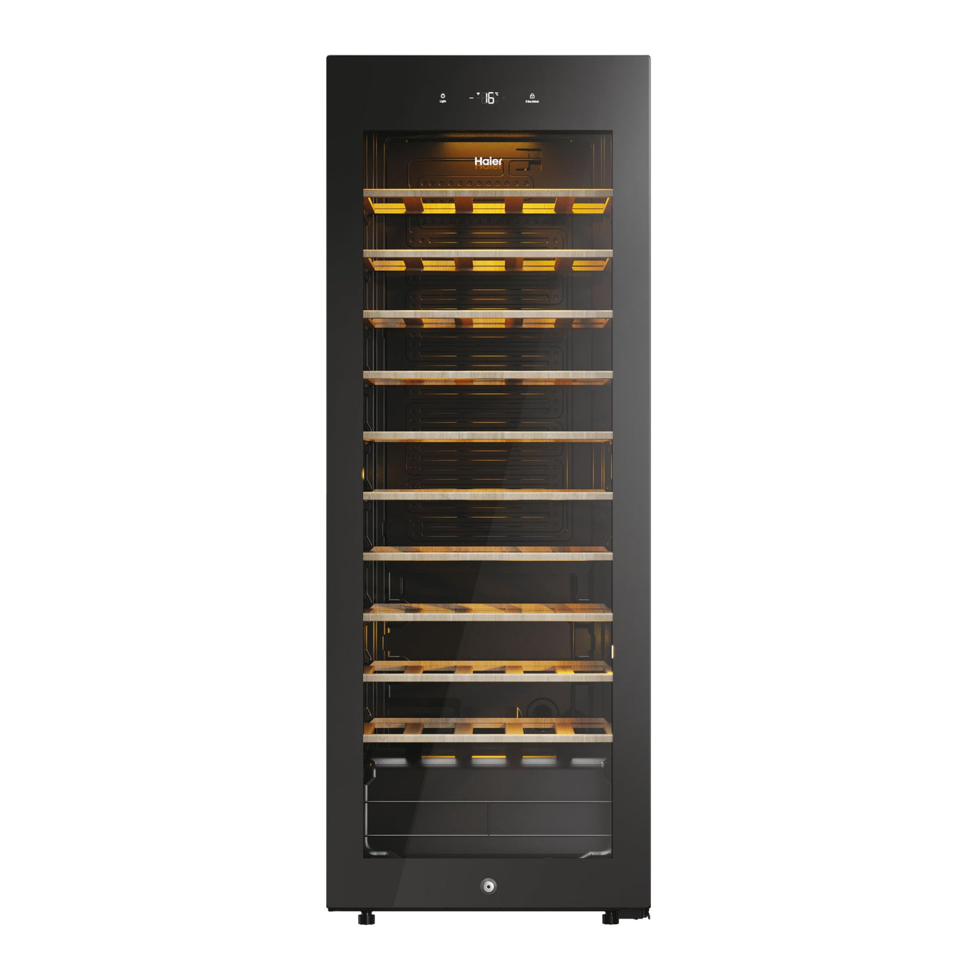 Haier HWS58GGH1 Weinklimaschrank 50 SERIE 3 / Anzahl Flaschen max. 58/1 Zone/WiFi & hOn-App/Vibrationsarmer Kompressor/UV-undurchlässige Glastür / 10 Holzablagen/LED-Beleuchtung