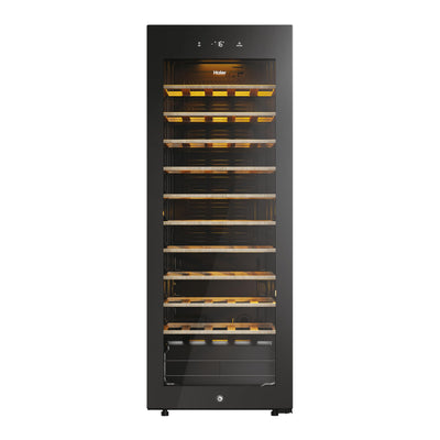 Haier HWS58GGH1 Weinklimaschrank 50 SERIE 3 / Anzahl Flaschen max. 58/1 Zone/WiFi & hOn-App/Vibrationsarmer Kompressor/UV-undurchlässige Glastür / 10 Holzablagen/LED-Beleuchtung