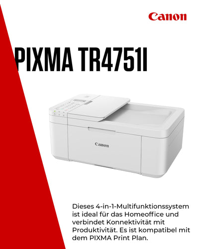 Canon PIXMA TR4751i 4-in-1 WLAN-Drucker fürs Homeoffice, Kopierer, Fax – Auto-Duplex, 20-Blatt-ADF, Fotodruck – Print Plan kompatibel – kabellos, Scannen via Cloud (Weiß)