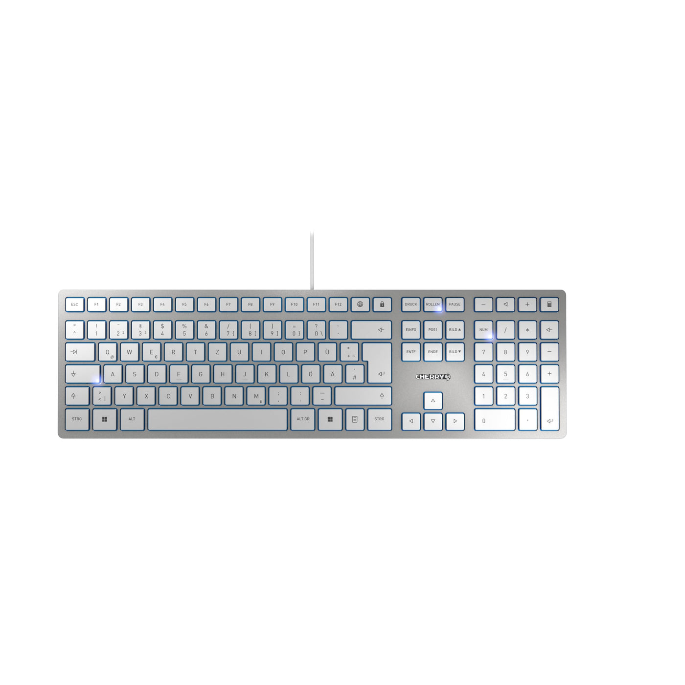 CHERRY KC 6000 SLIM, Ultraflache Design-Tastatur, Deutsches Layout (QWERTZ), Kabelgebunden (USB-A Anschluss), Leise Tasten, Langlebige Beschriftung, Silber