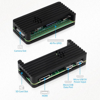 GeeekPi Raspberry Pi Zero 2 W Case/Zero W Case Kit,with RPi Zero 2 W Aluminum Case,20Pin GPIO Header,Micro USB to OTG Adapter,HDMI Cable,Raspberry Pi Zero Copper Heatsink,ON/Off Switch Cable (Black)